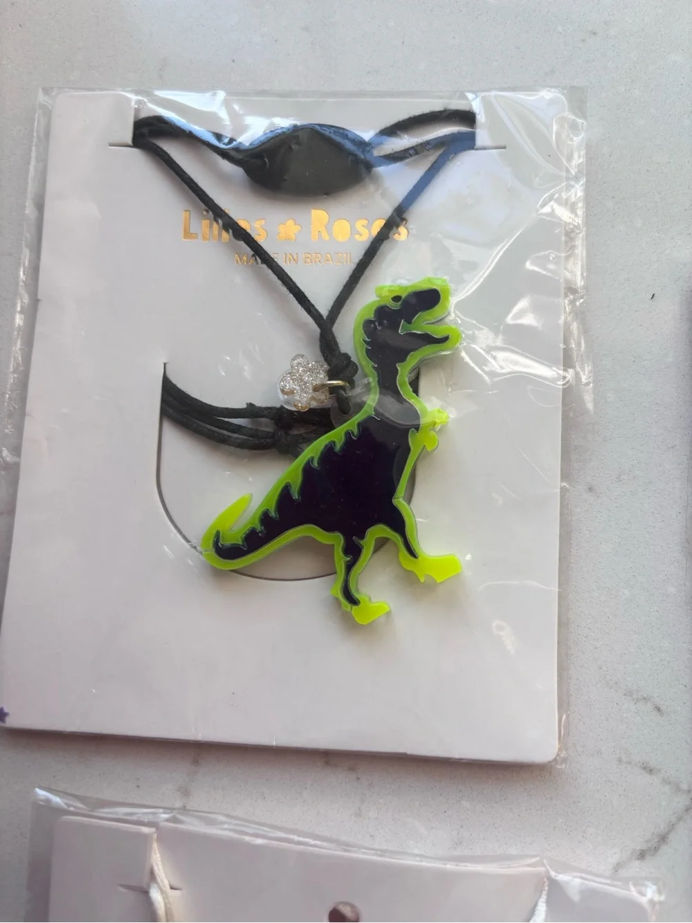 Lilies Rose Kids Neon Green and Purple Dinosaur Necklace